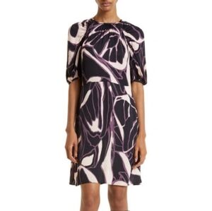 Gilliaa Printed Puff Sleeve Fit And Flare Mini Dress In Neutral